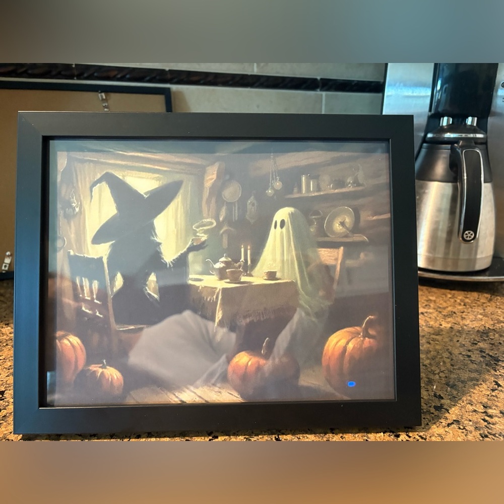 Cozy Witch and Ghost Tea Party Framed Art Print 8x10
